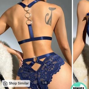 O-Ring Bowknot Decor Lace Lingerie Set nwot